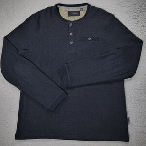 Ted Baker Shirt Men Large Waffle Knit Contemporary Minimalist Welt Pocket Henley